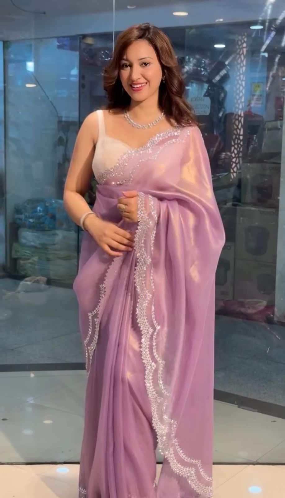 Rich Tissue Twill Net Saree with Diamond Cut Work & Rich Diamond Work Blouse YNF
