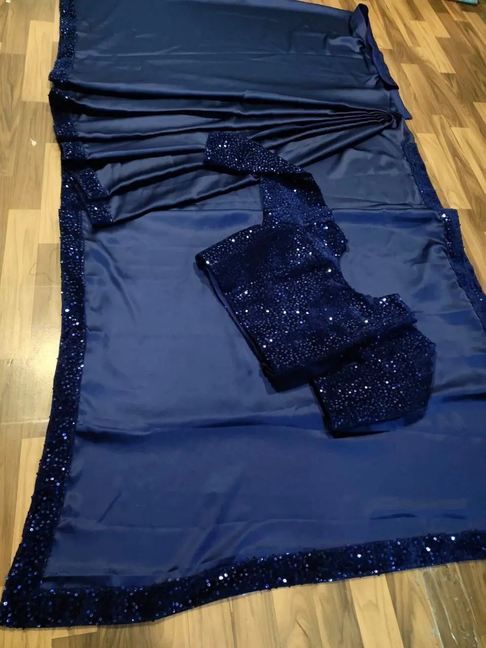 Top Trending Festive Ready-to-Wear Satin Silk Saree with Heavy Sequins Lace Border | Stitched Velvet Blouse YNF