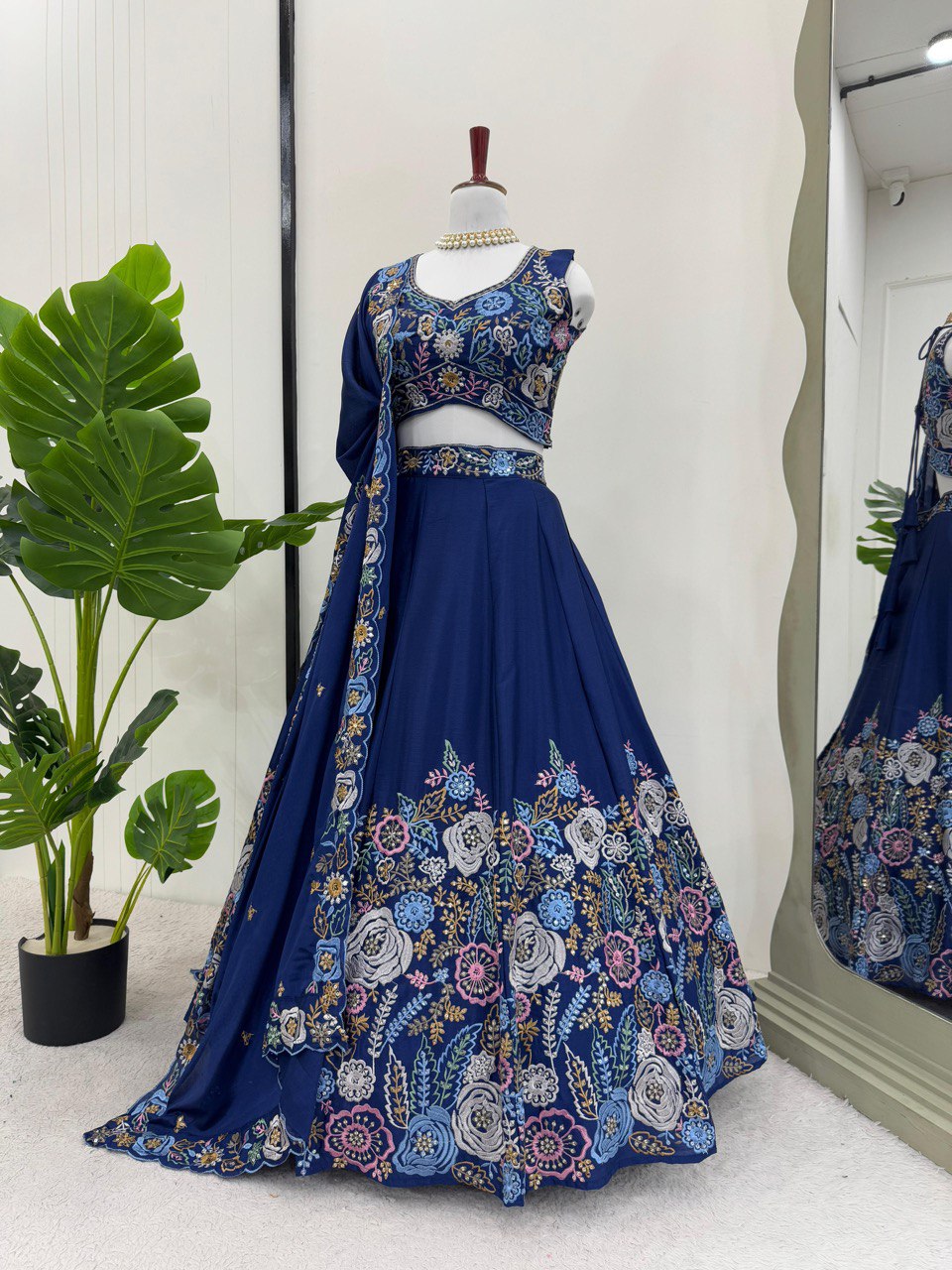 signer Heavy Chinon Silk Lehenga Set with Thread & Sequin Work | 4M Flare with Cancan | Unstitched Choli & Dupatta with Cutwork Border YNF