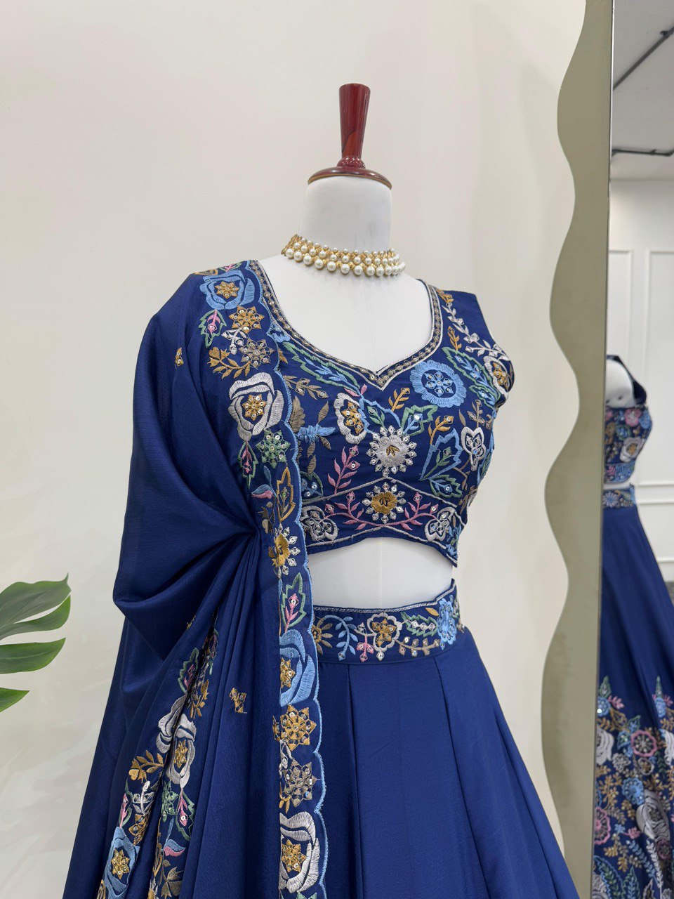 signer Heavy Chinon Silk Lehenga Set with Thread & Sequin Work | 4M Flare with Cancan | Unstitched Choli & Dupatta with Cutwork Border YNF