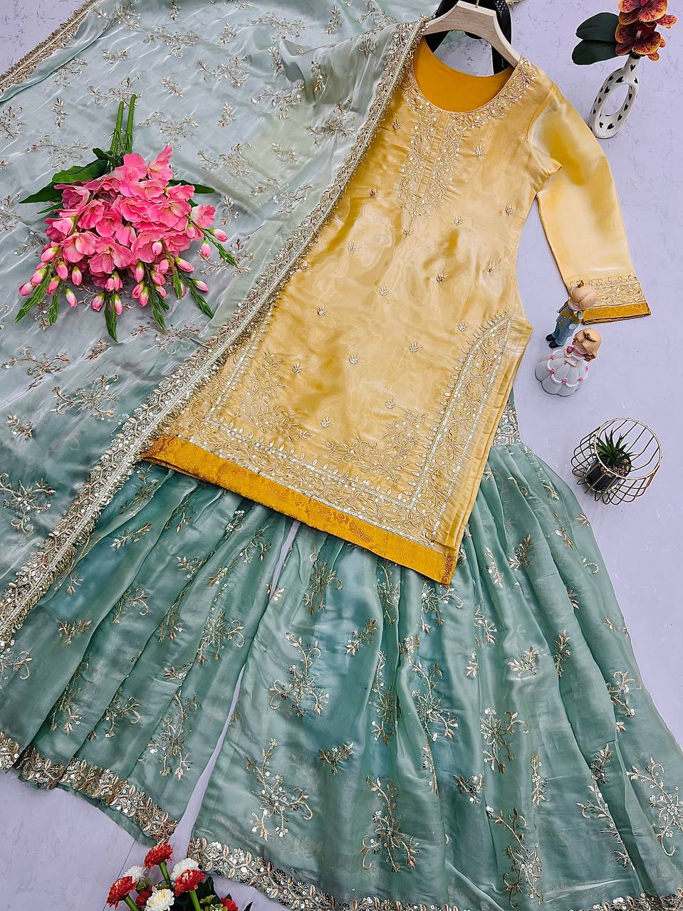 Embroidered Heavy Jimmy Cho Sharara Set with Dupatta – M to XXL YNF