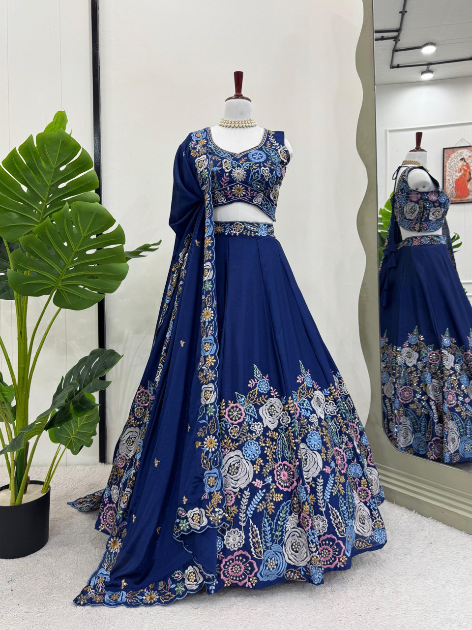signer Heavy Chinon Silk Lehenga Set with Thread & Sequin Work | 4M Flare with Cancan | Unstitched Choli & Dupatta with Cutwork Border YNF