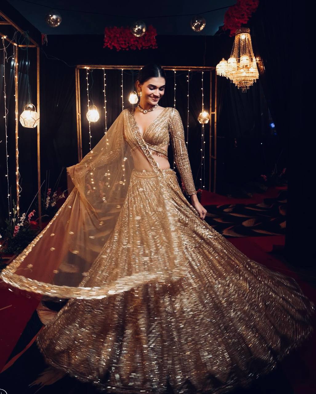 Kasturi Silk Georgette Lehenga Set with Sequins & Dori Work – 3 Piece Bridal Ensemble YNF