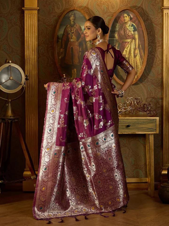 Banarasi Soft Silk Saree with Zari Work & Jacquard Border | Traditional Elegance from KASTURI Store YNF