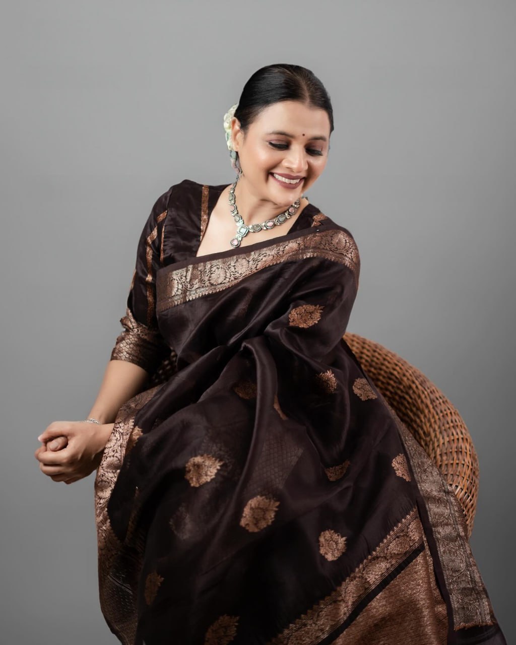 Elegant Banarasi Soft Silk Saree with Copper Zari Weaving & Rich Brocade Work | 5.5 M Length | 1 Color | Premium Finish YNF