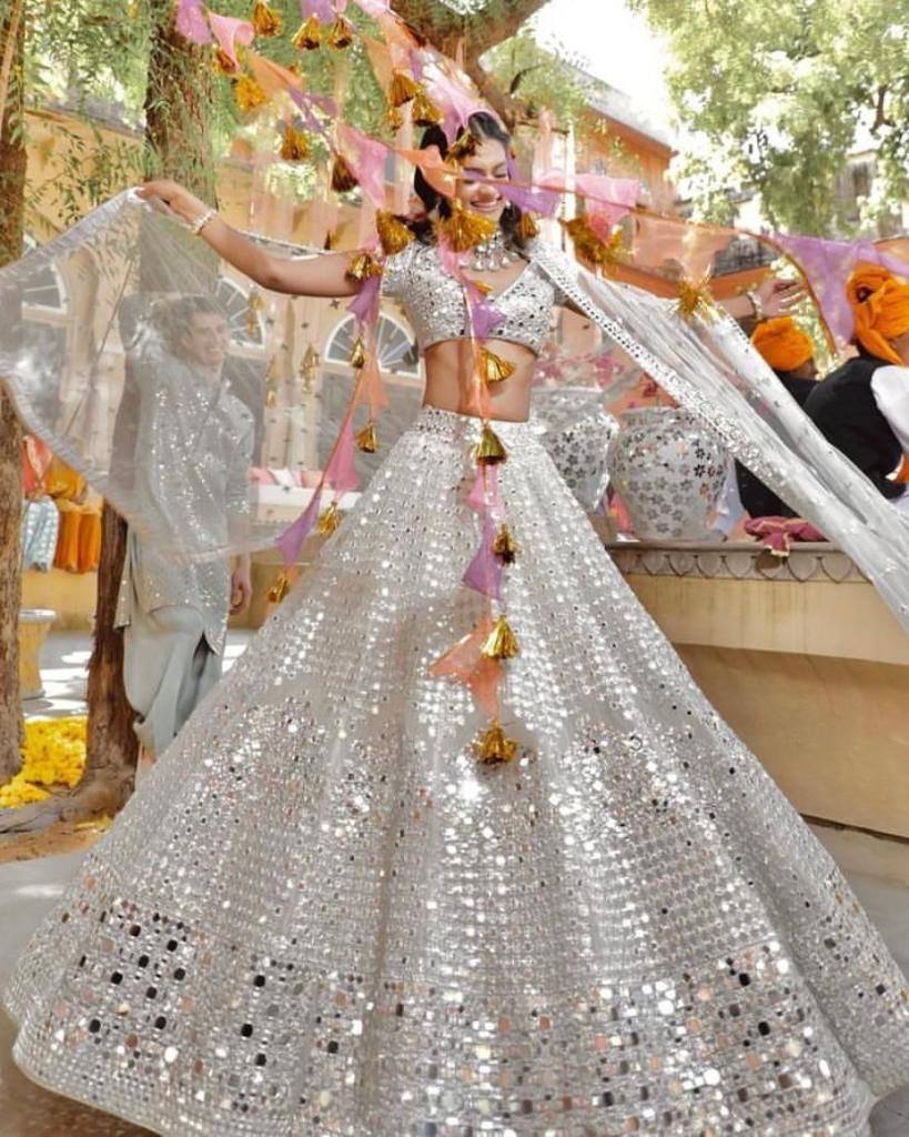 Soft Mono Net Lehenga Set with 12000+ Real Mirror Work & Satin Inner YNF