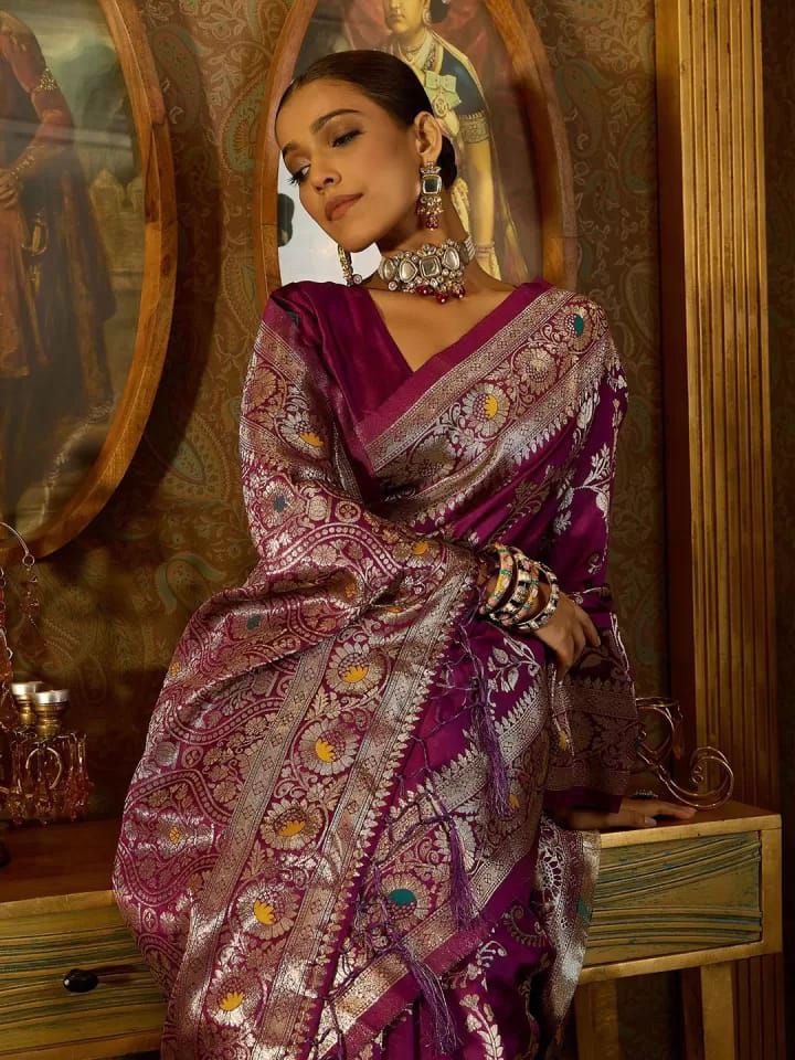 Banarasi Soft Silk Saree with Zari Work & Jacquard Border | Traditional Elegance from KASTURI Store YNF