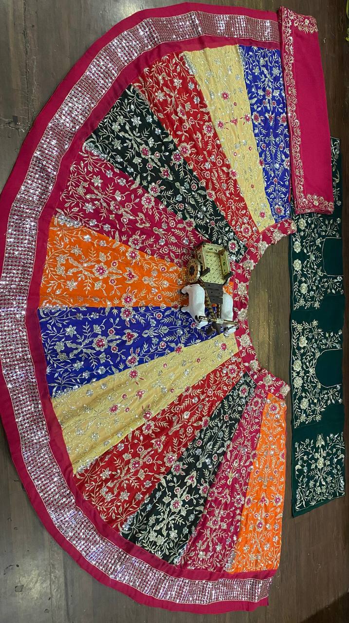 Designer Faux Georgette Lehenga Set with Heavy Sequins Embroidery | Semi-Stitched Elegance YNF