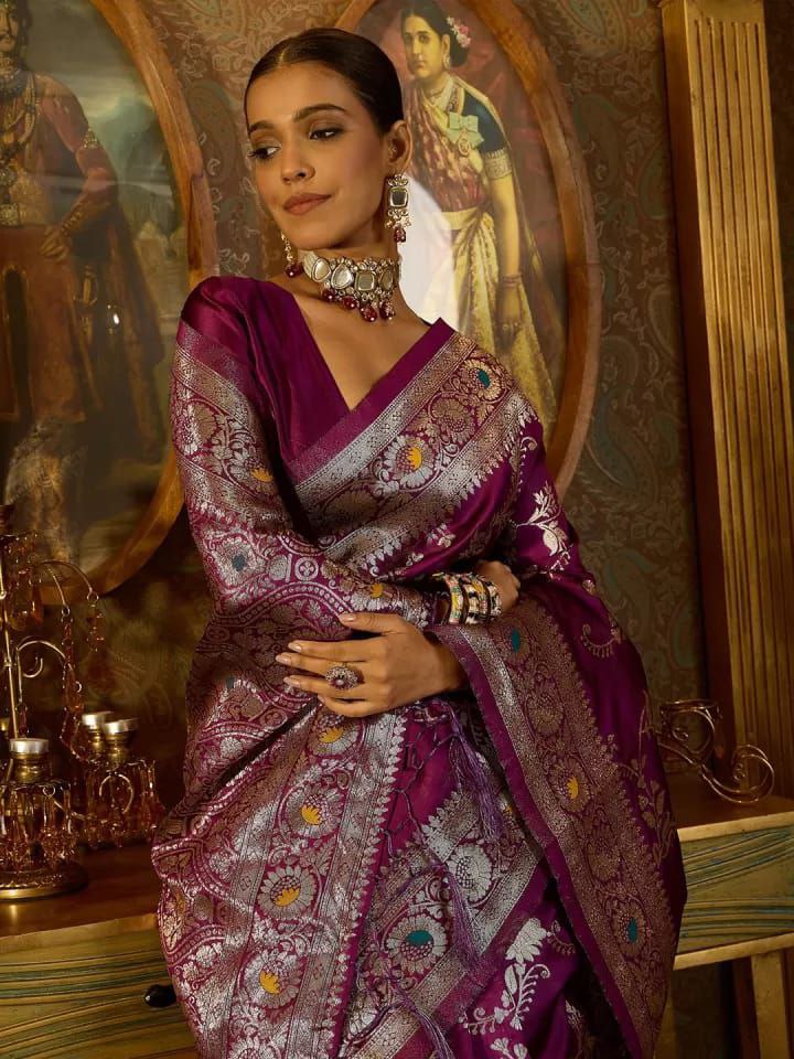 Banarasi Soft Silk Saree with Zari Work & Jacquard Border | Traditional Elegance from KASTURI Store YNF