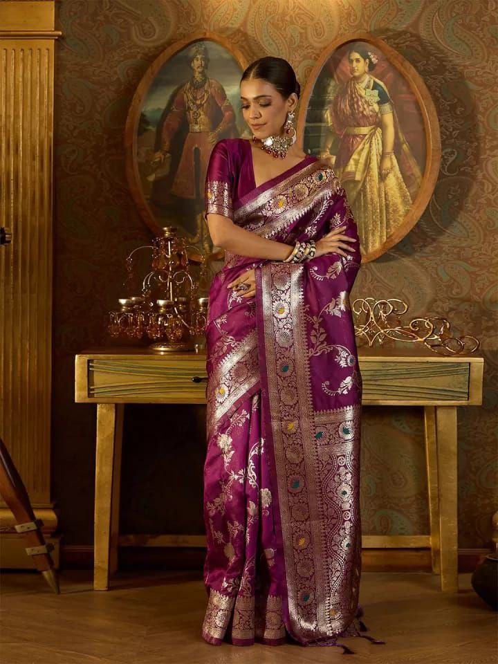 Banarasi Soft Silk Saree with Zari Work & Jacquard Border | Traditional Elegance from KASTURI Store YNF