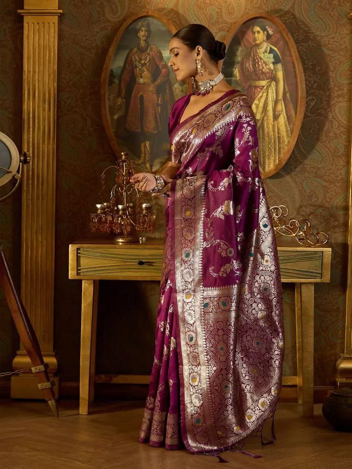 Banarasi Soft Silk Saree with Zari Work & Jacquard Border | Traditional Elegance from KASTURI Store YNF