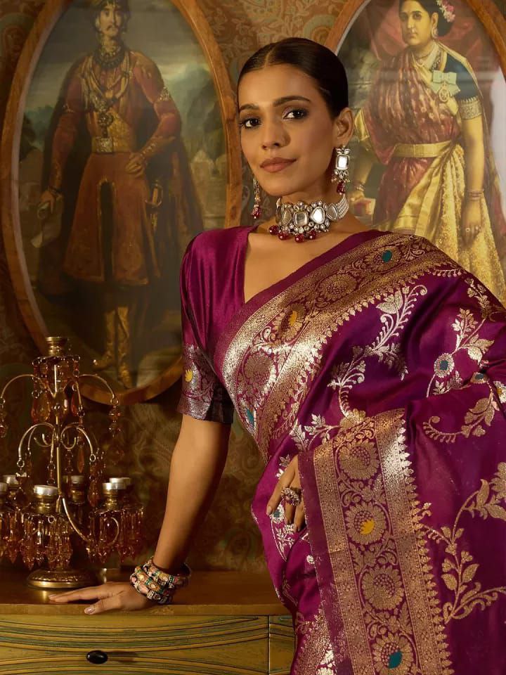 Banarasi Soft Silk Saree with Zari Work & Jacquard Border | Traditional Elegance from KASTURI Store YNF