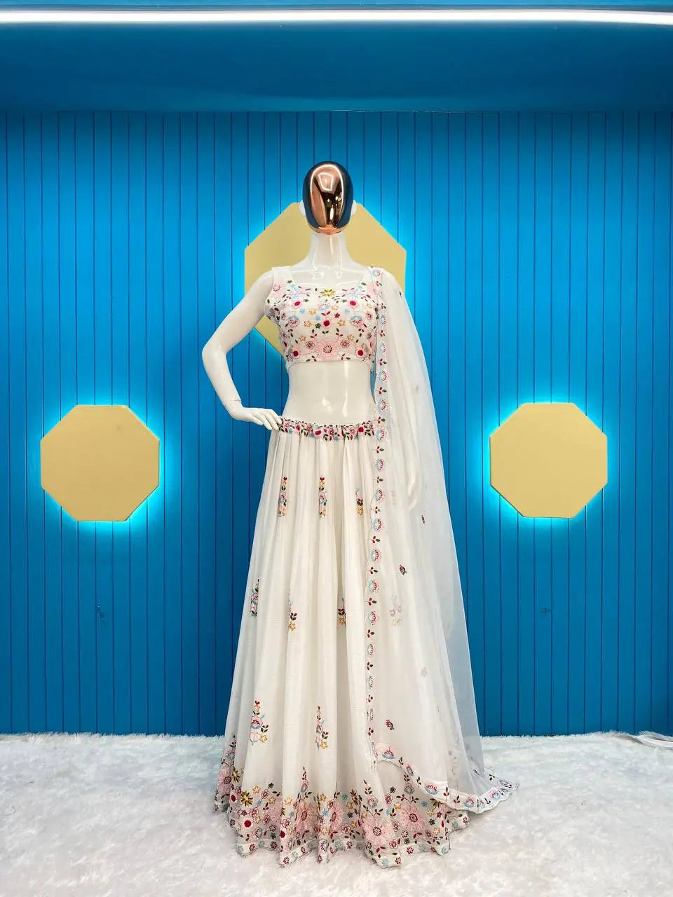 Elegant Chinon Embroidered Blazer Lehenga Set with Tube Choli and Organza Dupatta | Full Stitched YNF
