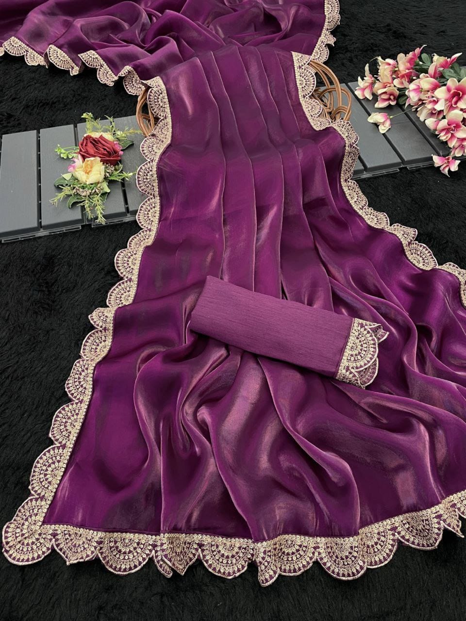 Trending Traditional Saree – Wine Color Collection with Blouse – 6.3m YNF