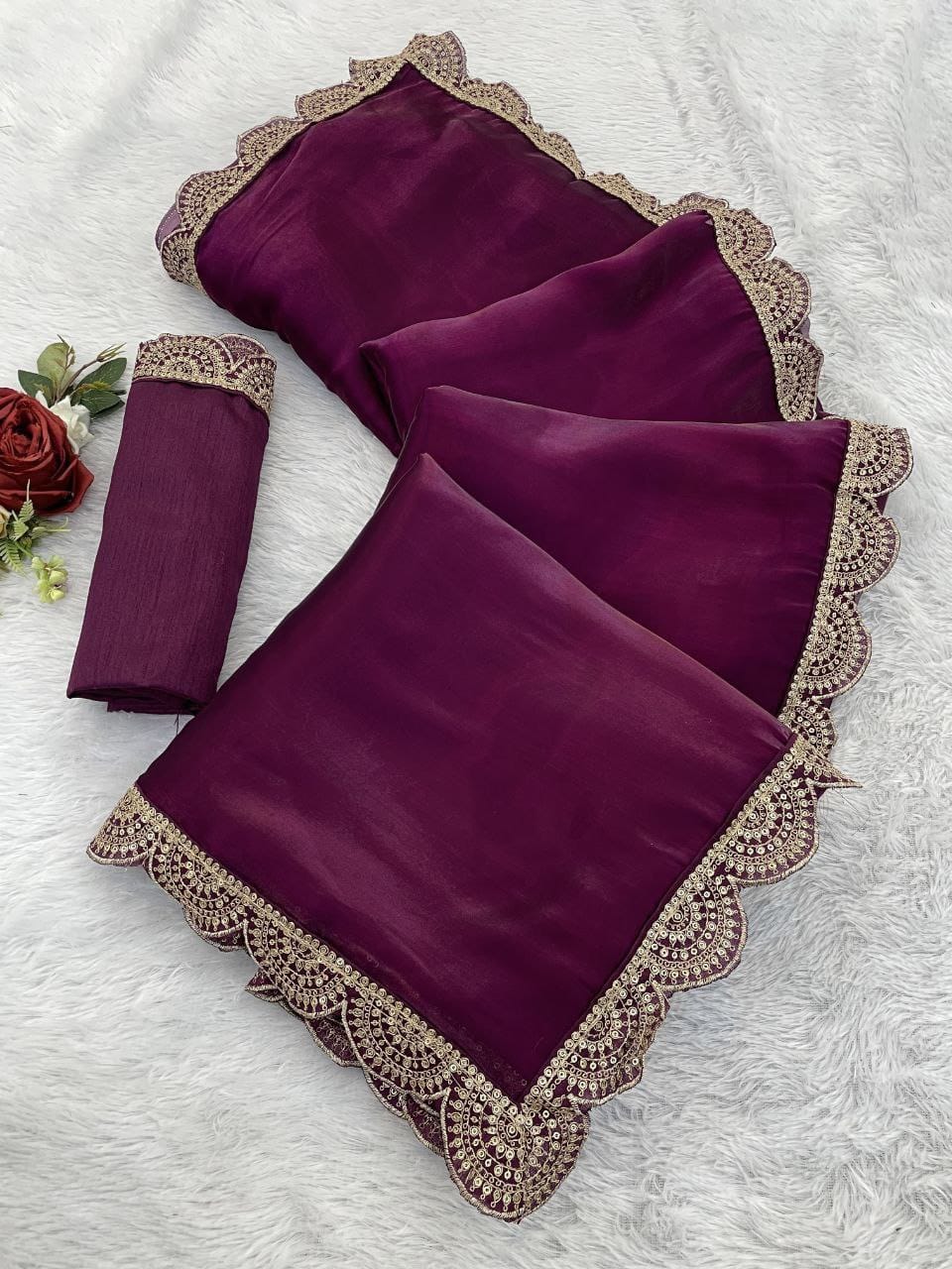 Trending Traditional Saree – Wine Color Collection with Blouse – 6.3m YNF
