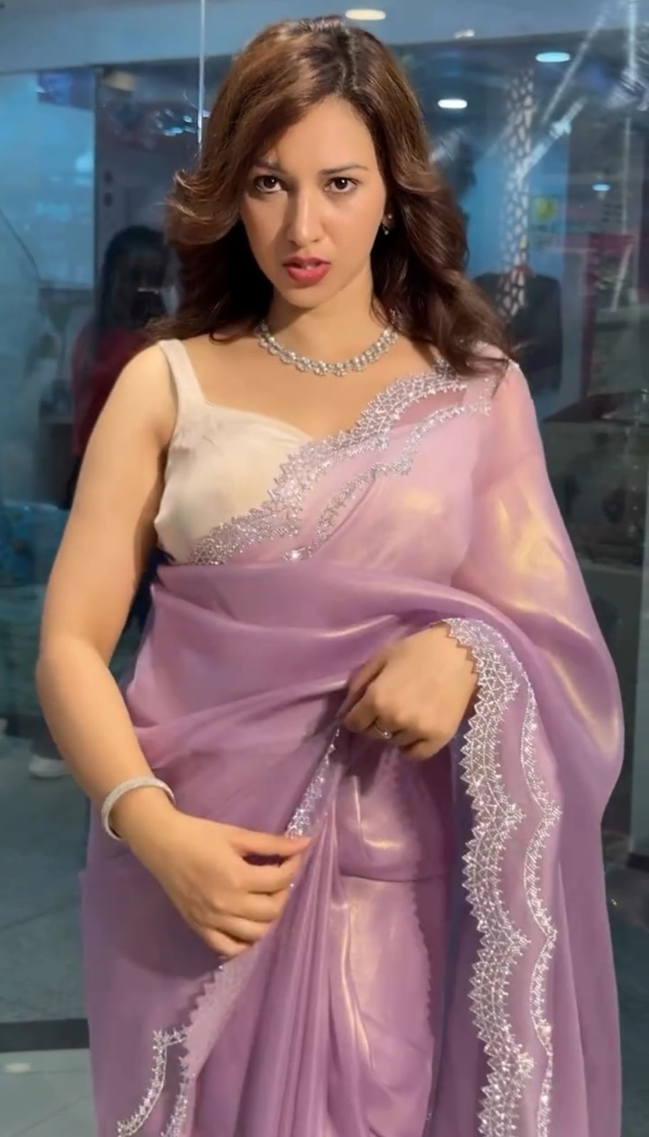 Rich Tissue Twill Net Saree with Diamond Cut Work & Rich Diamond Work Blouse YNF