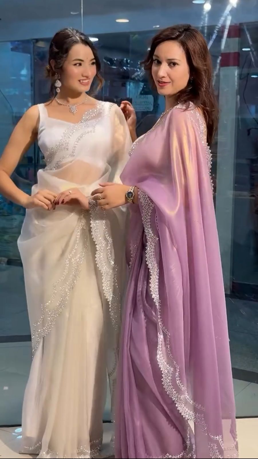Rich Tissue Twill Net Saree with Diamond Cut Work & Rich Diamond Work Blouse YNF