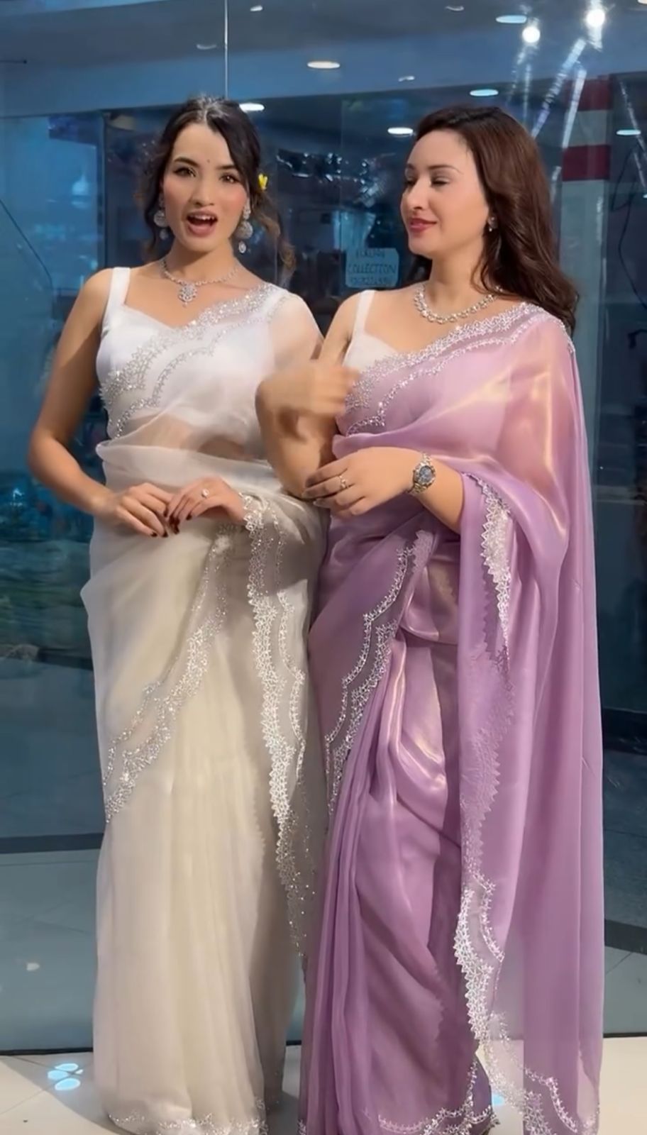 Rich Tissue Twill Net Saree with Diamond Cut Work & Rich Diamond Work Blouse YNF