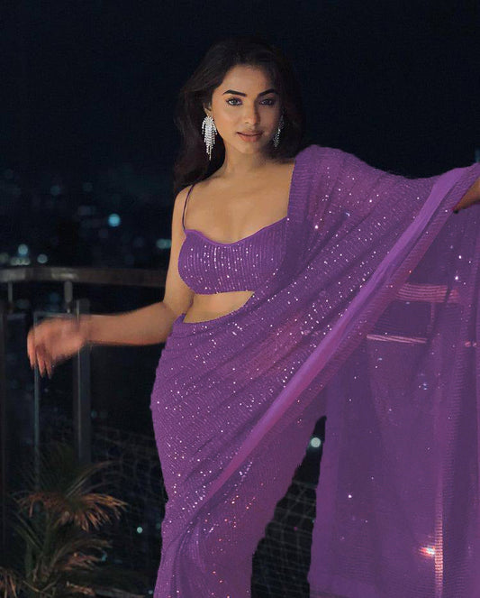 Captivating Heavy Georgette Saree with 3MM Sequin Embroidery & Designer Blouse | Elegant Partywear YNF