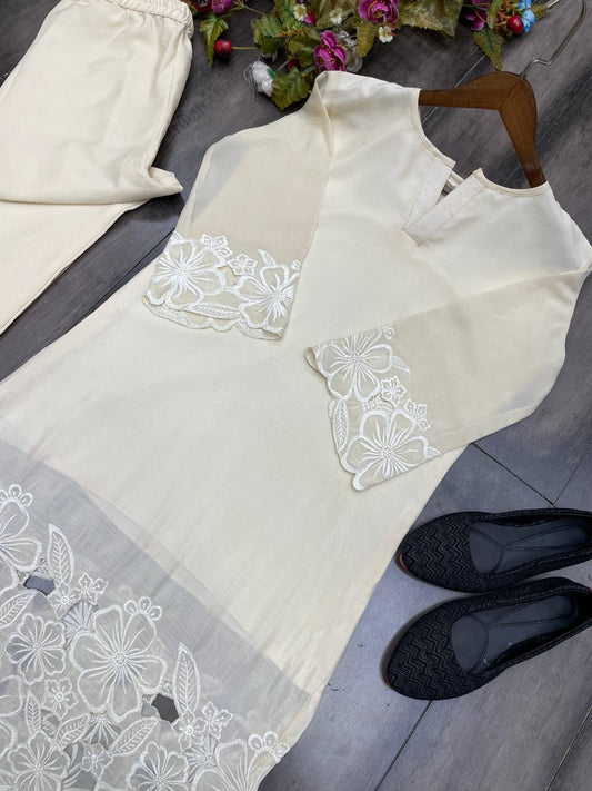 Chinon Fabric Shirt & Pant Set with Elegant Fit | Ready-to-Wear Ethnic Co-ord Set YNF