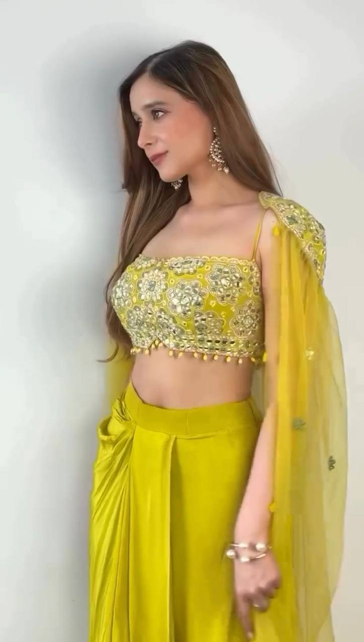 Chinon Silk Choli with Dhoti & Butterfly Net Shrug – Thread & 9mm Sequin Work YNF