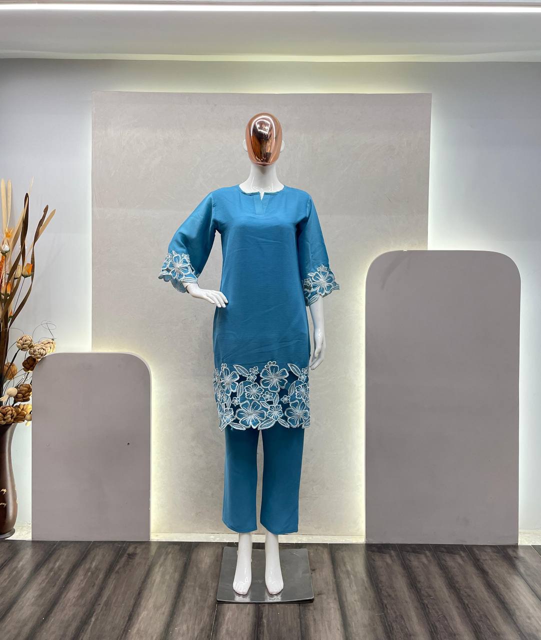 Chinon Fabric Shirt & Pant Set with Elegant Fit | Ready-to-Wear Ethnic Co-ord Set YNF