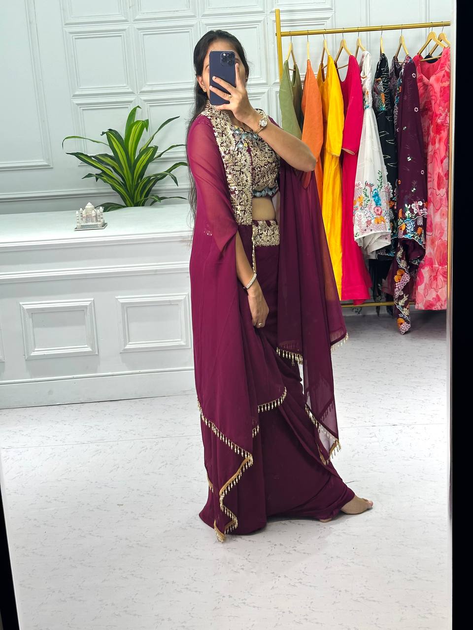 Designer Embroidered Georgette Sharara Set with Banglory Blouse & Shrug – Fully Stitched YNF