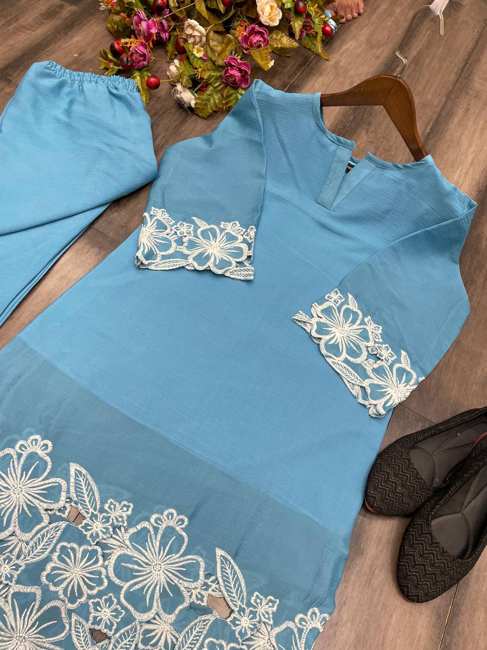 Chinon Fabric Shirt & Pant Set with Elegant Fit | Ready-to-Wear Ethnic Co-ord Set YNF