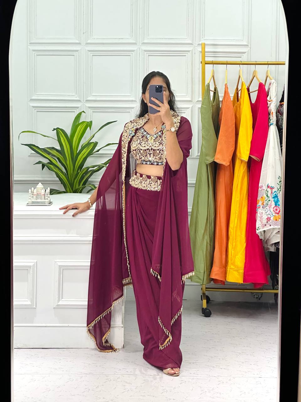 Designer Embroidered Georgette Sharara Set with Banglory Blouse & Shrug – Fully Stitched YNF