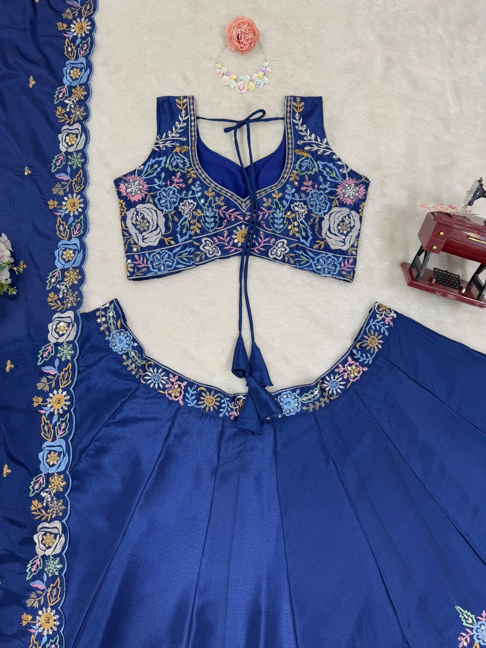 signer Heavy Chinon Silk Lehenga Set with Thread & Sequin Work | 4M Flare with Cancan | Unstitched Choli & Dupatta with Cutwork Border YNF