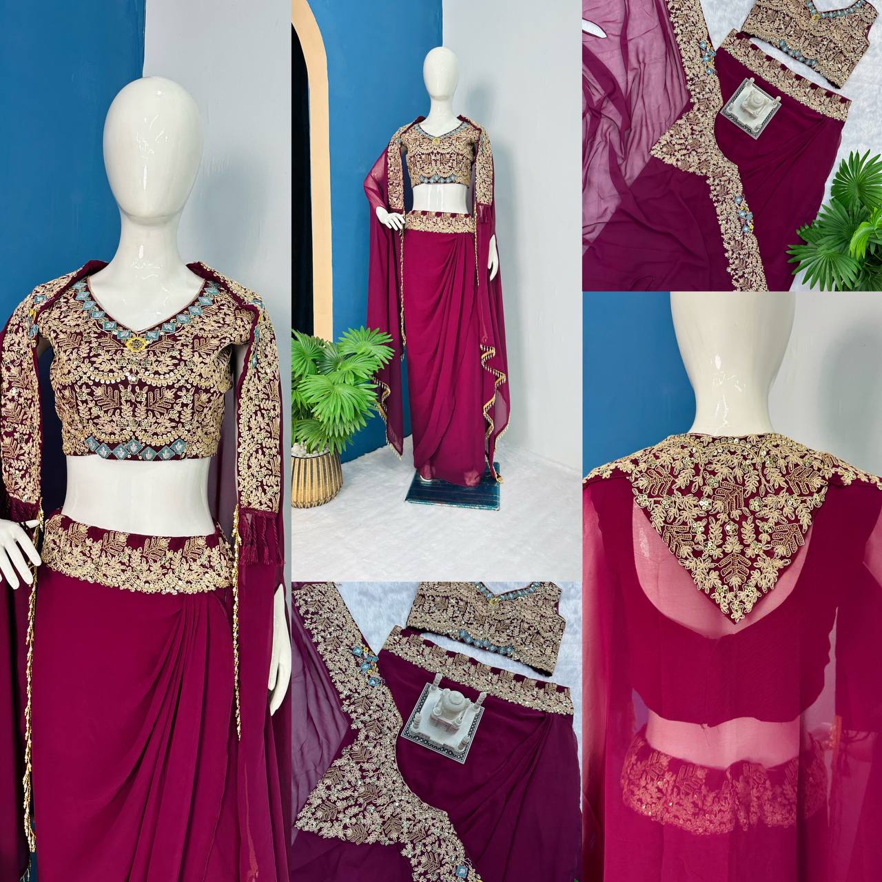 Designer Embroidered Georgette Sharara Set with Banglory Blouse & Shrug – Fully Stitched YNF