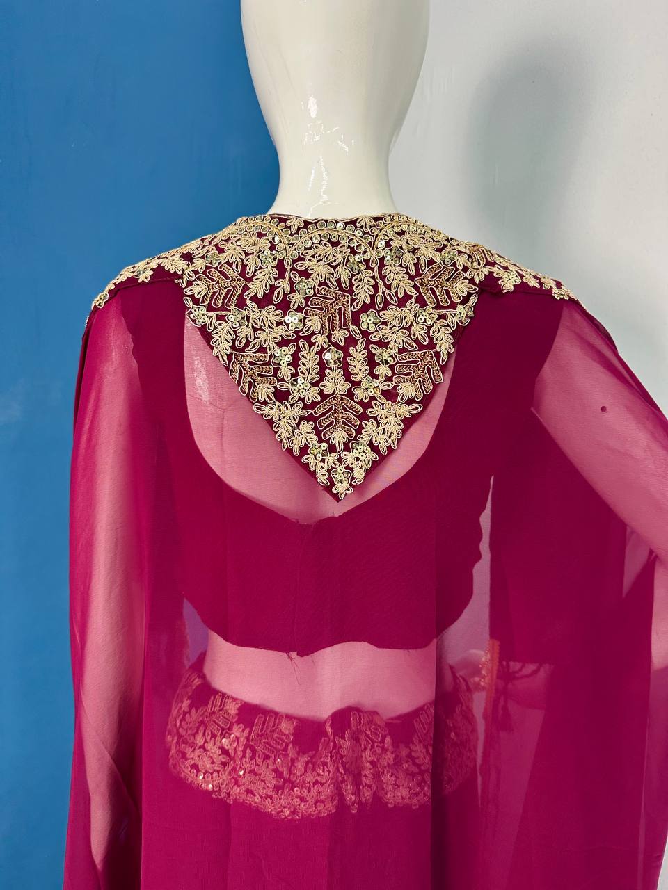 Designer Embroidered Georgette Sharara Set with Banglory Blouse & Shrug – Fully Stitched YNF