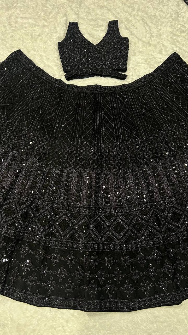 Designer Net Lehenga Set with Dori & Sequin Work | 3.5m Flair | Unstitched Blouse & Dupatta YNF