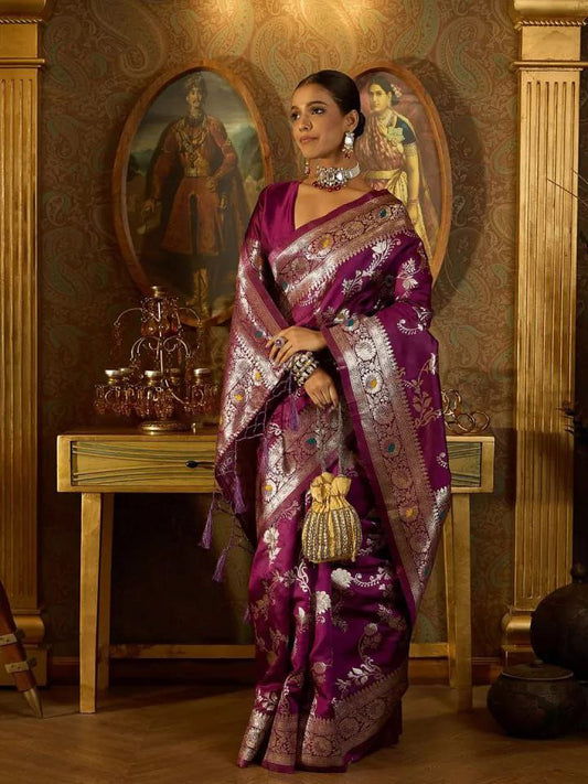 Banarasi Soft Silk Saree with Zari Work & Jacquard Border | Traditional Elegance from KASTURI Store YNF
