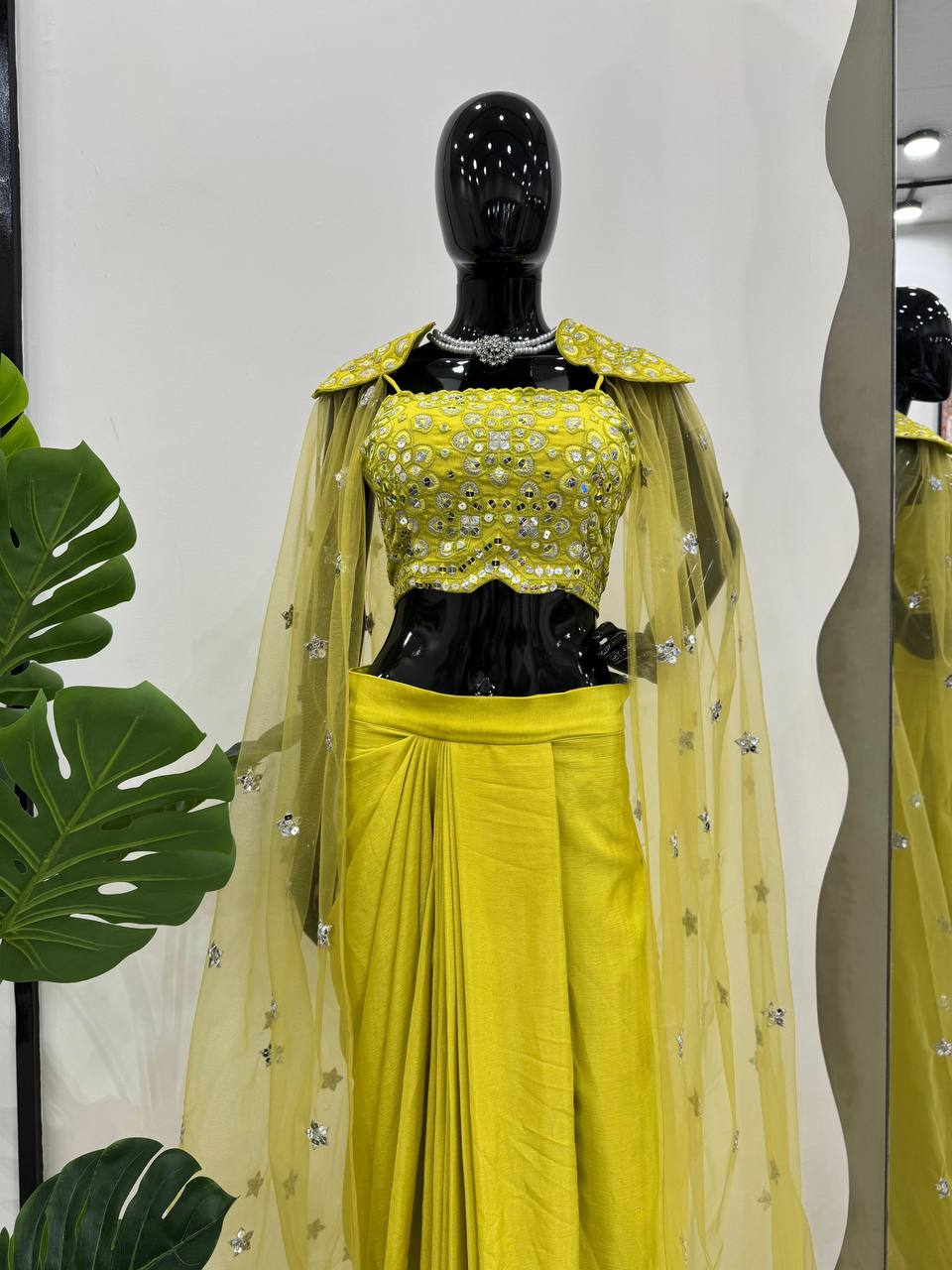 Chinon Silk Choli with Dhoti & Butterfly Net Shrug – Thread & 9mm Sequin Work YNF