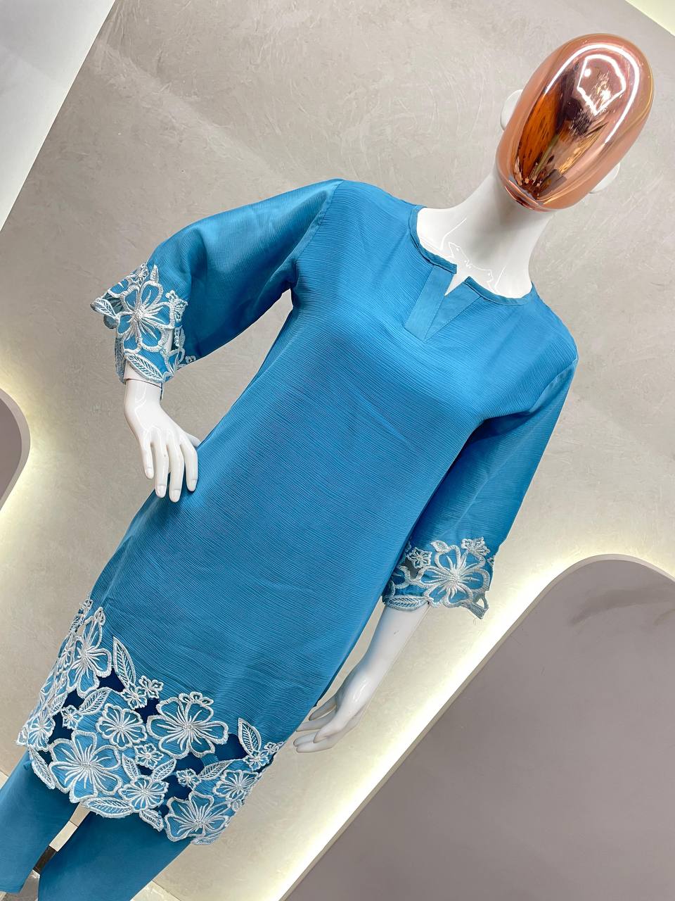Chinon Fabric Shirt & Pant Set with Elegant Fit | Ready-to-Wear Ethnic Co-ord Set YNF