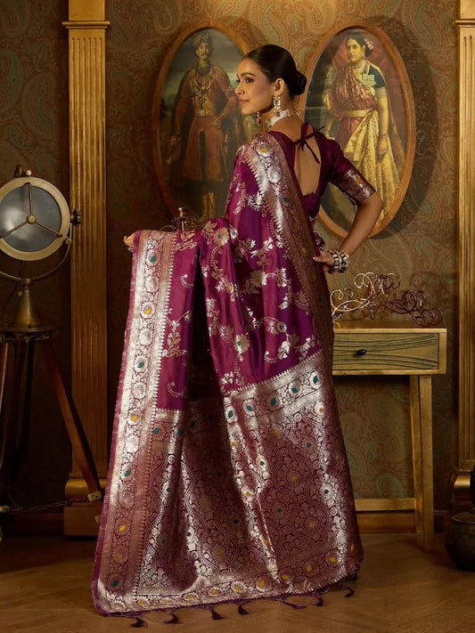Banarasi Soft Silk Saree with Zari Work & Jacquard Border | Traditional Elegance from KASTURI Store YNF