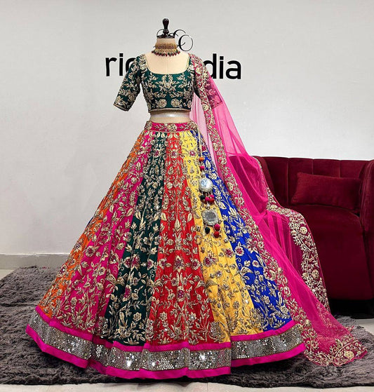 Designer Faux Georgette Lehenga Set with Heavy Sequins Embroidery | Semi-Stitched Elegance YNF