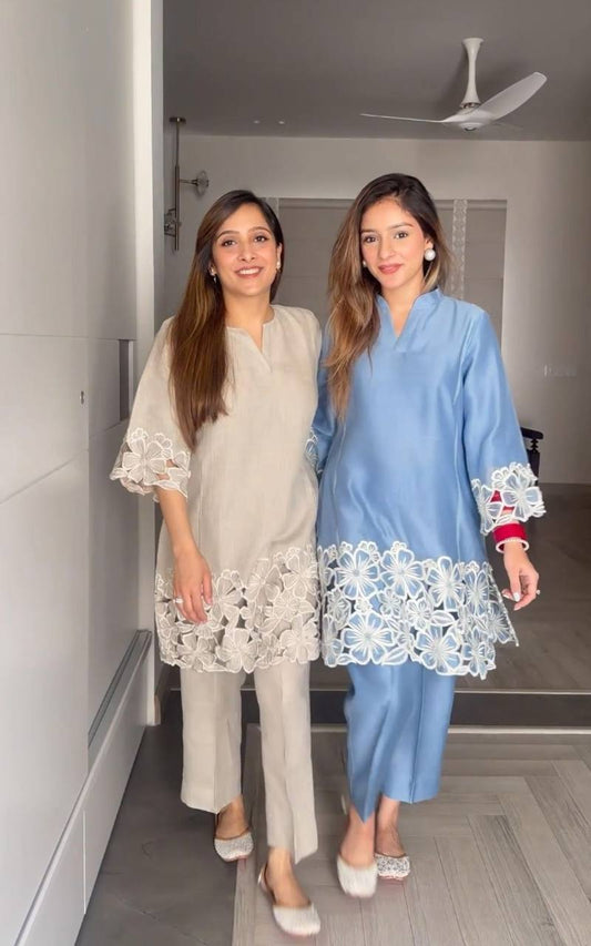Chinon Fabric Shirt & Pant Set with Elegant Fit | Ready-to-Wear Ethnic Co-ord Set YNF