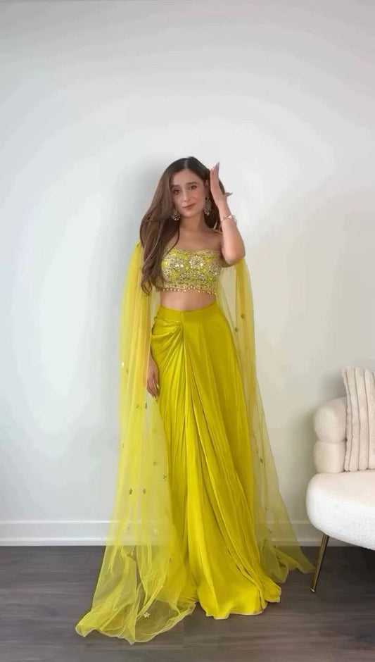 Chinon Silk Choli with Dhoti & Butterfly Net Shrug – Thread & 9mm Sequin Work YNF