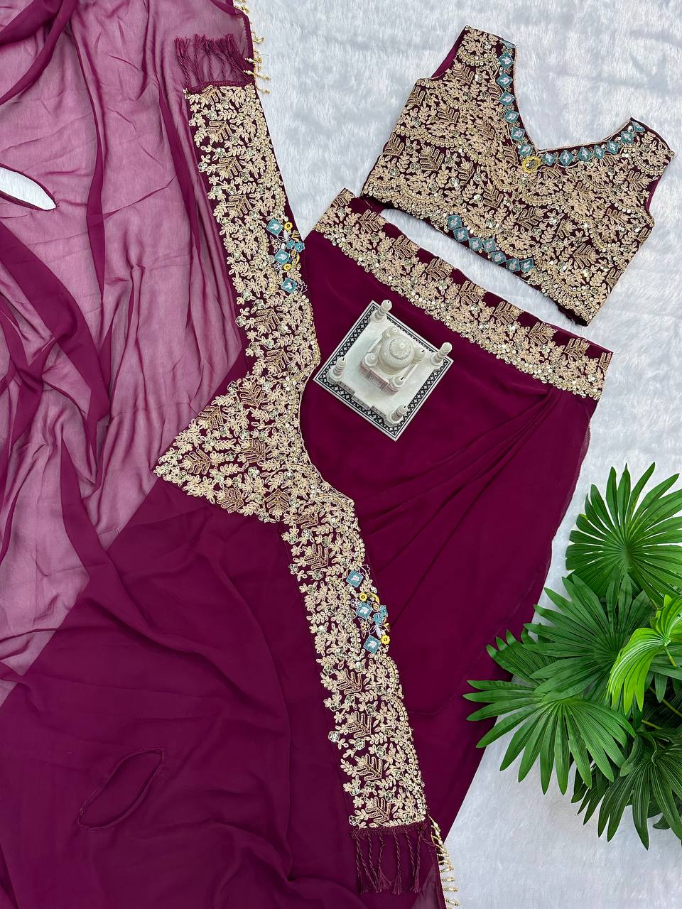 Designer Embroidered Georgette Sharara Set with Banglory Blouse & Shrug – Fully Stitched YNF