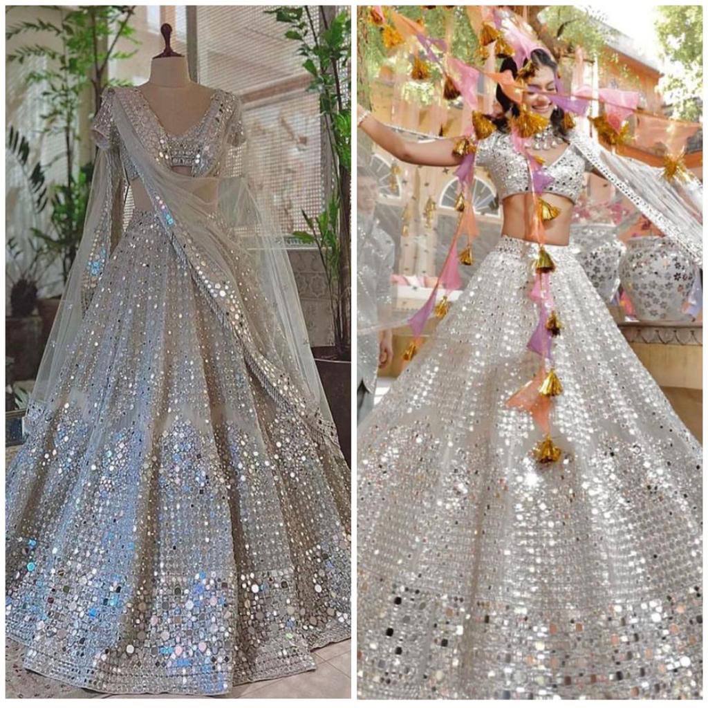 Soft Mono Net Lehenga Set with 12000+ Real Mirror Work & Satin Inner YNF