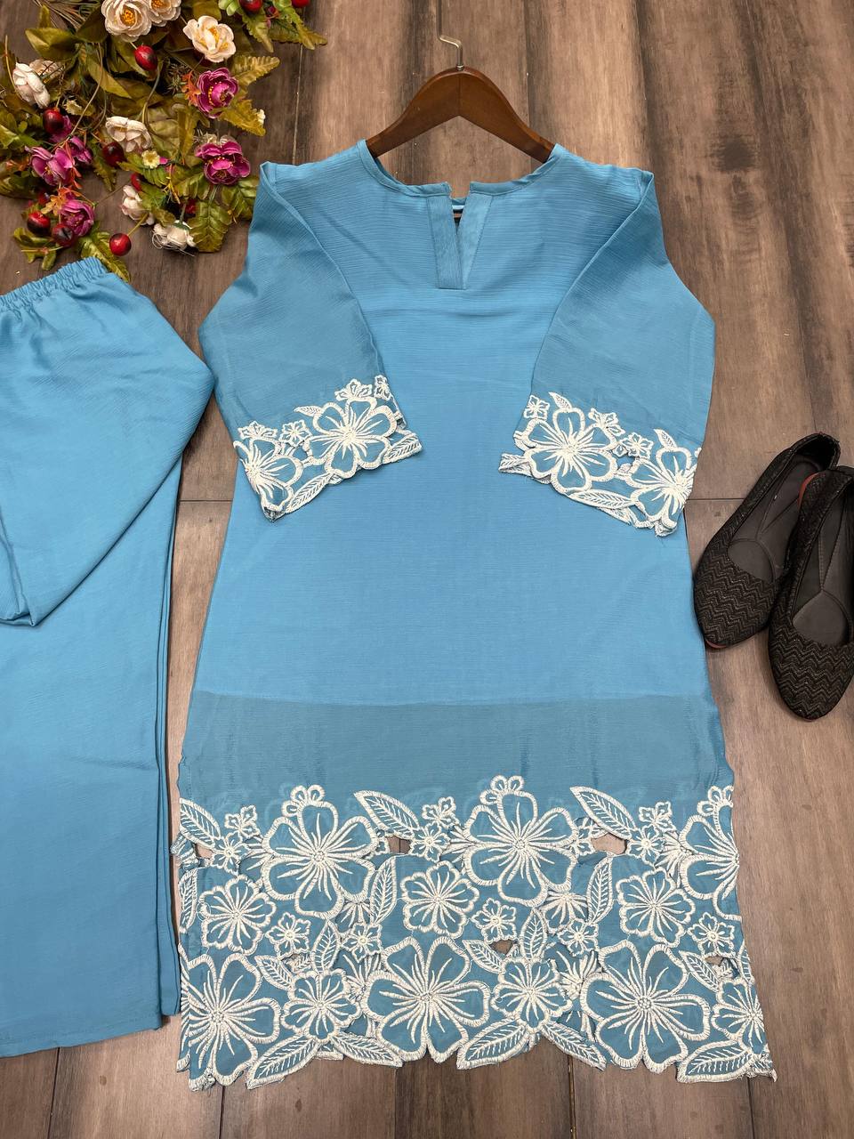 Chinon Fabric Shirt & Pant Set with Elegant Fit | Ready-to-Wear Ethnic Co-ord Set YNF