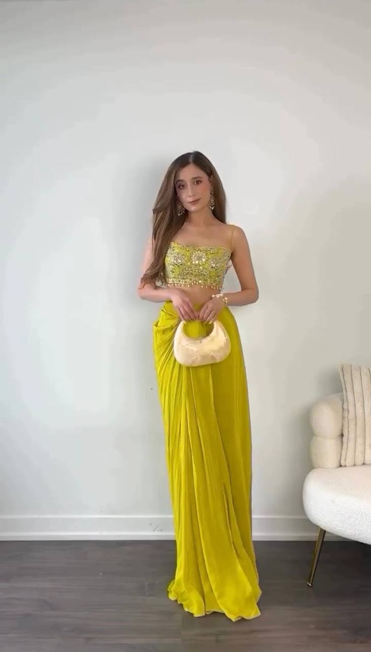 Chinon Silk Choli with Dhoti & Butterfly Net Shrug – Thread & 9mm Sequin Work YNF