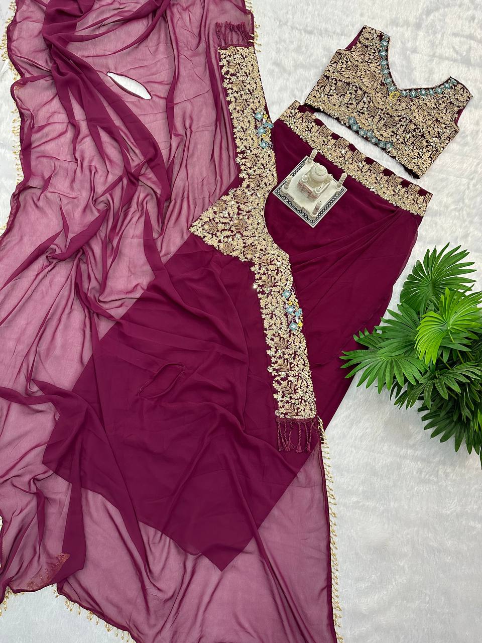 Designer Embroidered Georgette Sharara Set with Banglory Blouse & Shrug – Fully Stitched YNF