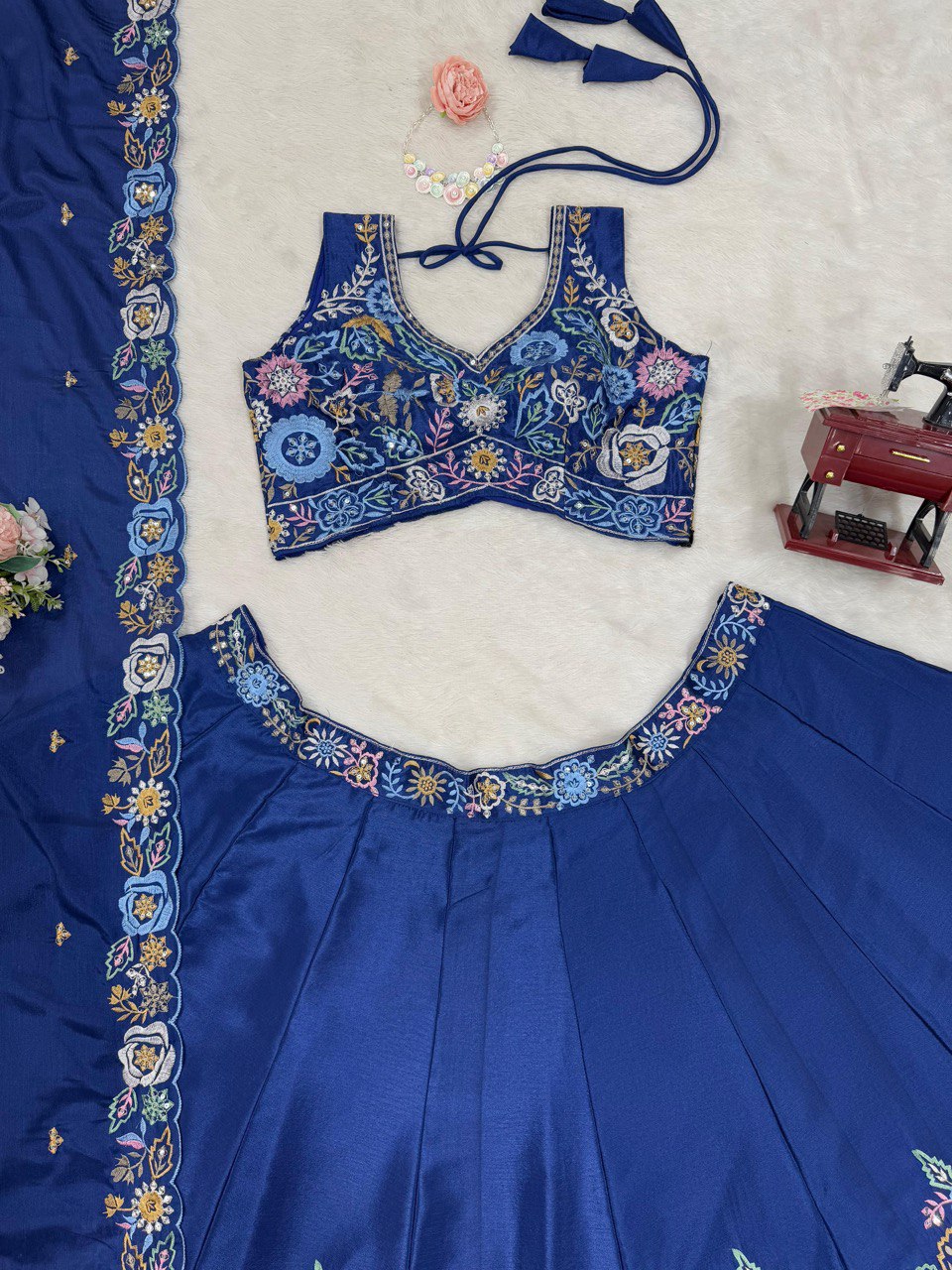 signer Heavy Chinon Silk Lehenga Set with Thread & Sequin Work | 4M Flare with Cancan | Unstitched Choli & Dupatta with Cutwork Border YNF