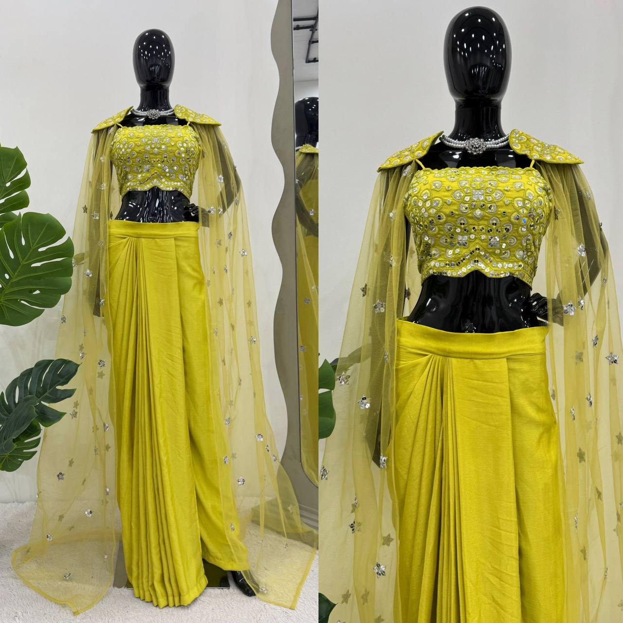 Chinon Silk Choli with Dhoti & Butterfly Net Shrug – Thread & 9mm Sequin Work YNF