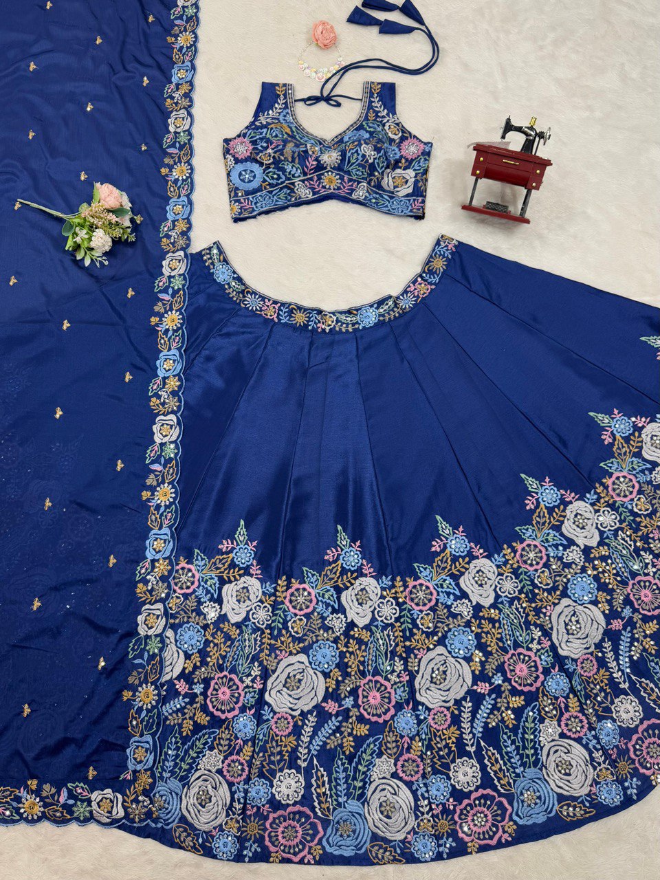 signer Heavy Chinon Silk Lehenga Set with Thread & Sequin Work | 4M Flare with Cancan | Unstitched Choli & Dupatta with Cutwork Border YNF