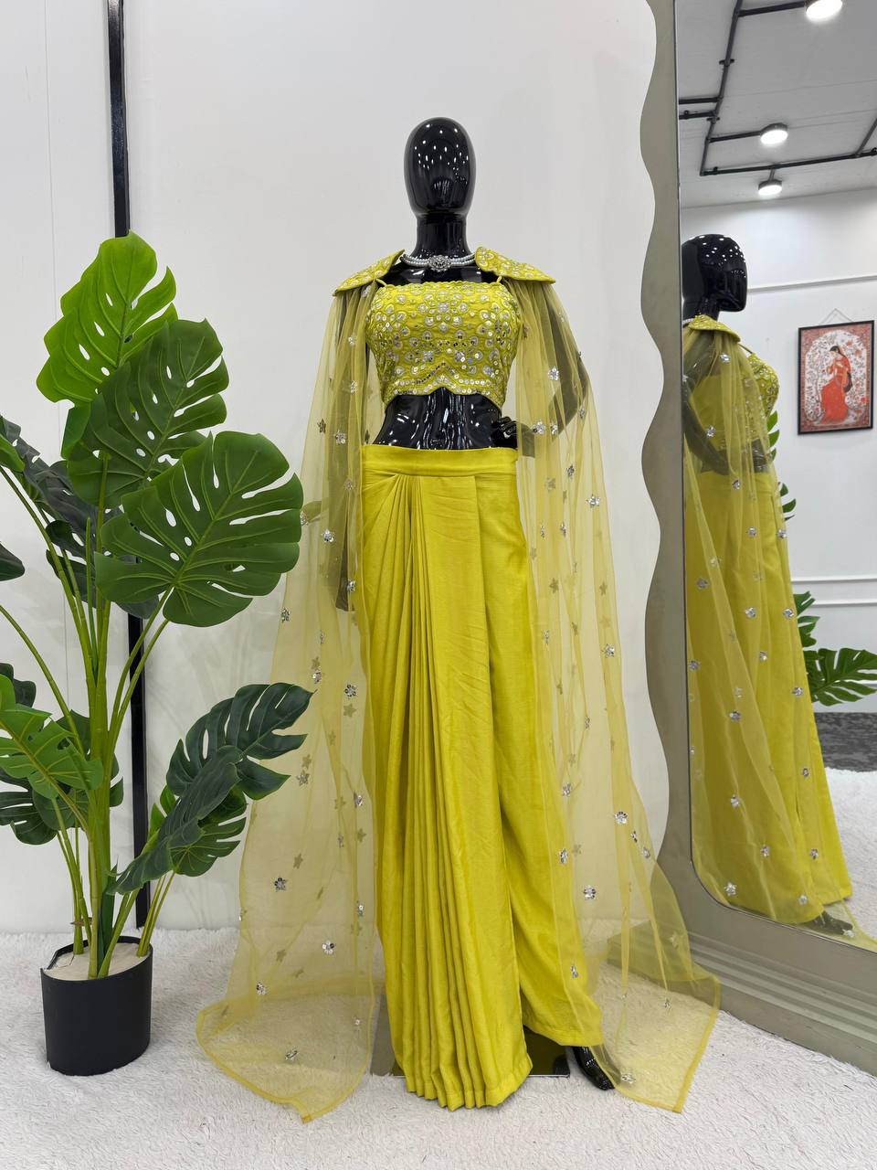 Chinon Silk Choli with Dhoti & Butterfly Net Shrug – Thread & 9mm Sequin Work YNF