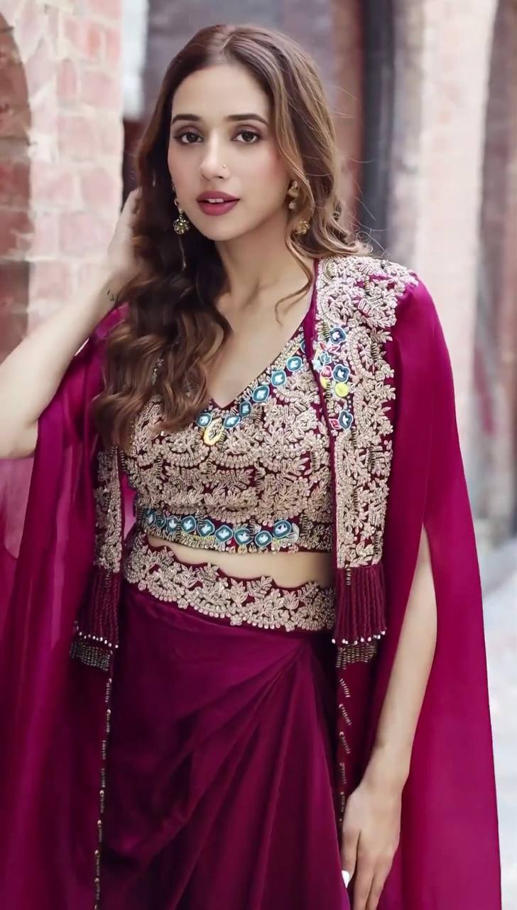 Designer Embroidered Georgette Sharara Set with Banglory Blouse & Shrug – Fully Stitched YNF